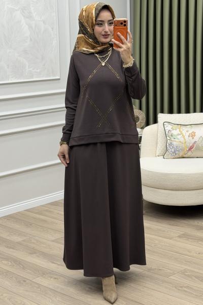 Irmak Etek Takım Kahverengi