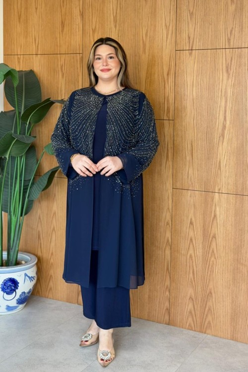 Ajda Büyük Beden Takım Lacivert