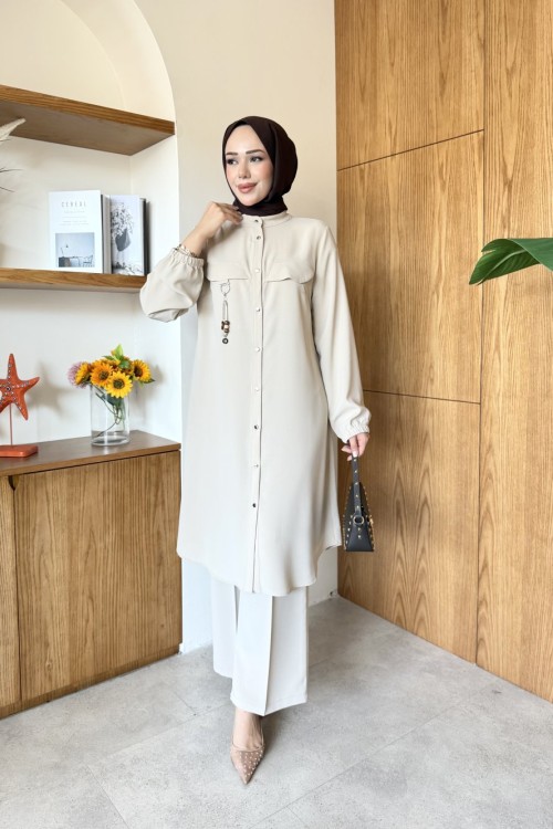 Mualla Tunik Takım Krem
