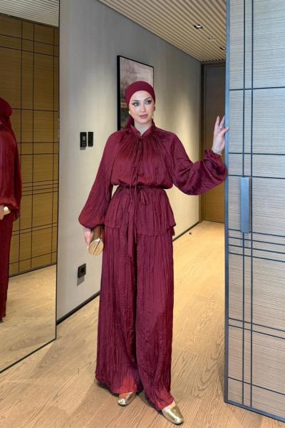 Bensu Pantolonlu Takım Bordo