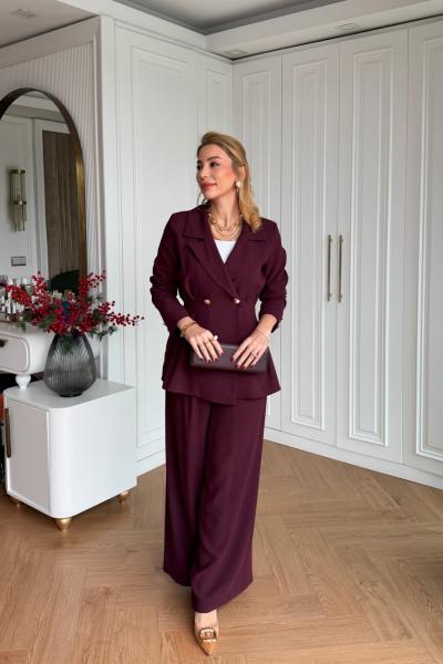 Çimen Pantolon Takım Bordo