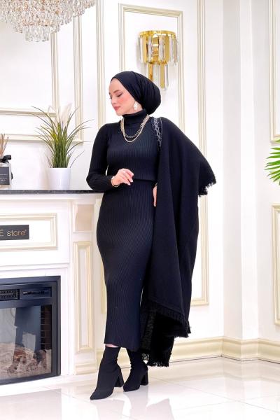 Fidan Triko Elbise Siyah