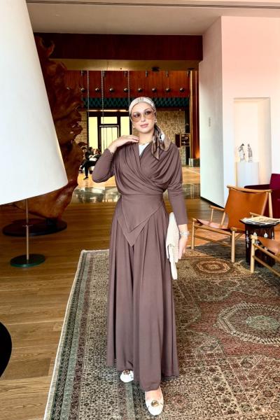 Gülcan Pantolonlu Takım Kahverengi