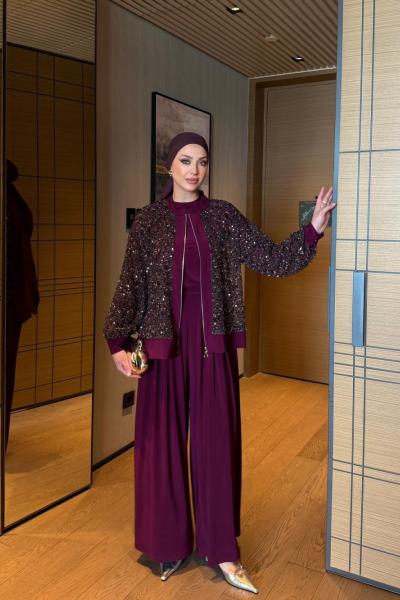 İlkay Pantolonlu Takım Mürdüm