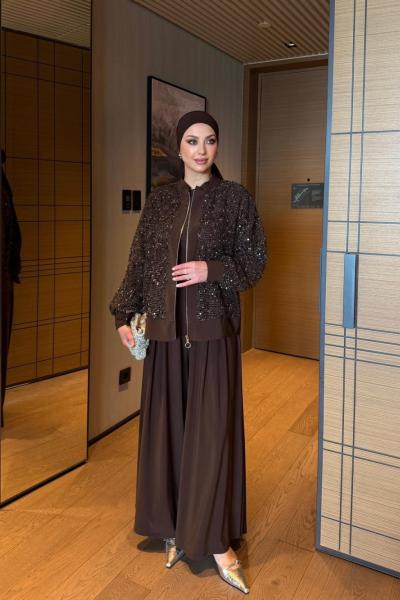 İlkay Pantolonlu Takım Kahve