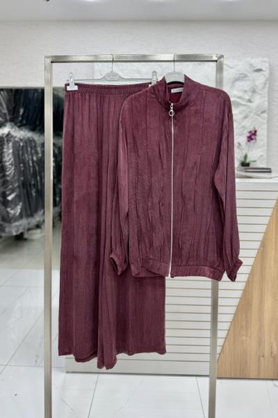 Petek Pantolonlu Takım Bordo