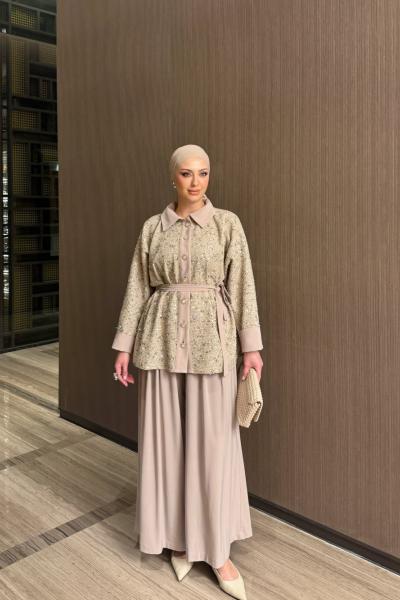 Seda Pantolon Takım Vizon