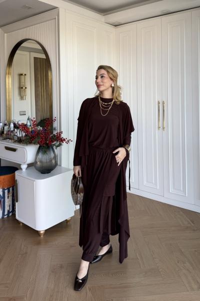 Zarife  Üçlü Pantolon Takım Acı Kahve