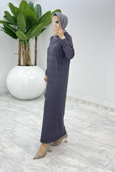 Antrasit  İzel Triko Elbise Tesettür Giyim