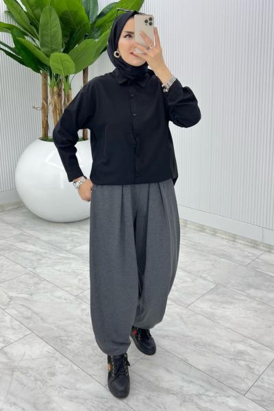 Antrasit Cepli Şalvar Tesettür Giyim
