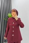 Bordo  Ebrar Ceket Takım Tesettür Giyim