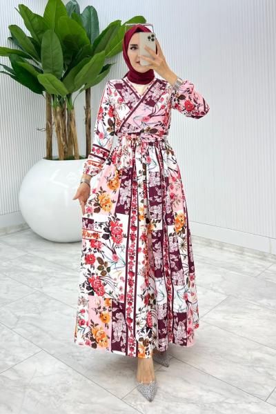 Bordo Etnik Etek Takım Tesettür Giyim