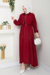 Bordo Moda Fermuar Elbise Takım