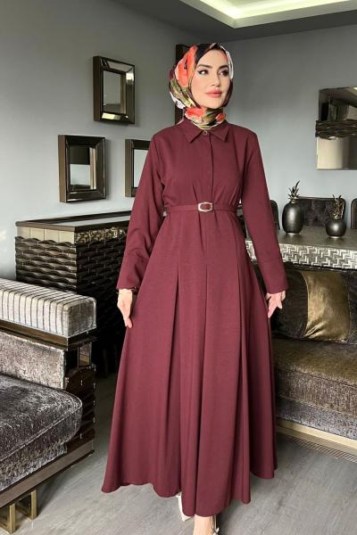 Bordo Premıum Farah Elbise Tesettür Giyim