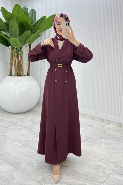 Bordo Premium Sahra Ferace Elbise Tesettür Giyim