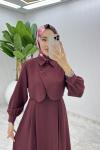Bordo Sevgi Yelekli Elbise Takım Tesettür Giyim