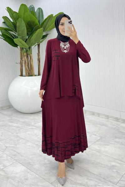 Bordo Umay Etek Takım Tesettür Giyim