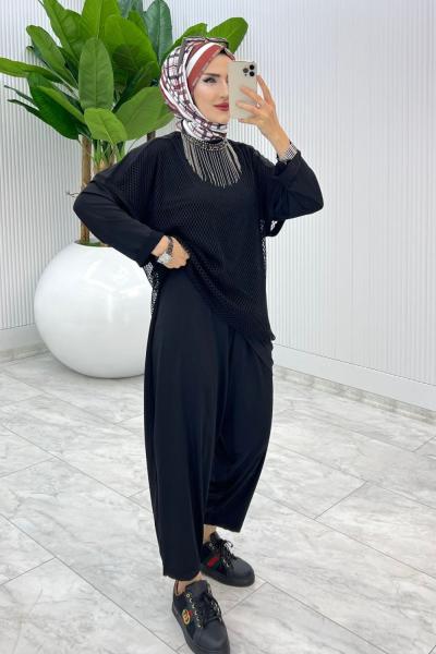 Fileli Üçlü Takım Tesettür Giyim