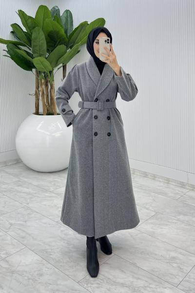 Füme Premium Kaşe Kaban Tesettür Giyim