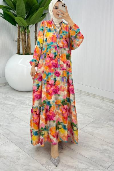 Fuşya Aşikar Elbise Tesettür Giyim