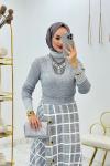 Gri Ekose Triko Takım Tesettür Giyim