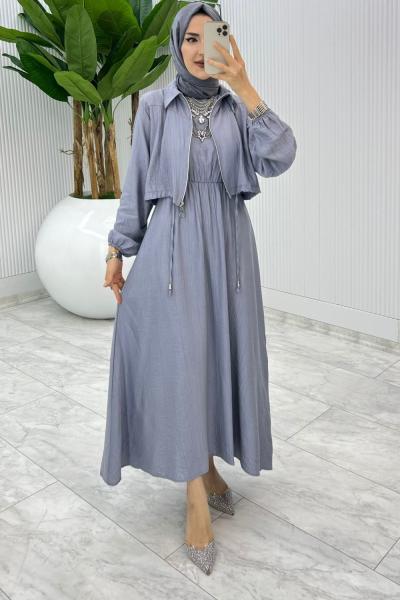 Gri Jale Elbise Takım Tesettür Giyim