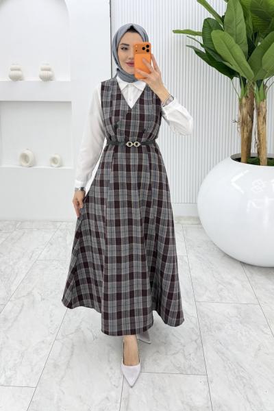 Gri Leyla Ekose Jile Tesettür Giyim
