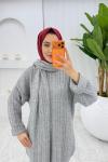 Gri Premıum Atkılı Triko Takım Tesettür Giyim
