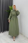 Haki Sara Elbise Premium Seri Tesettür Giyim Modal Kumaş