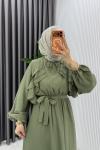 Haki Sara Elbise Premium Seri Tesettür Giyim Modal Kumaş