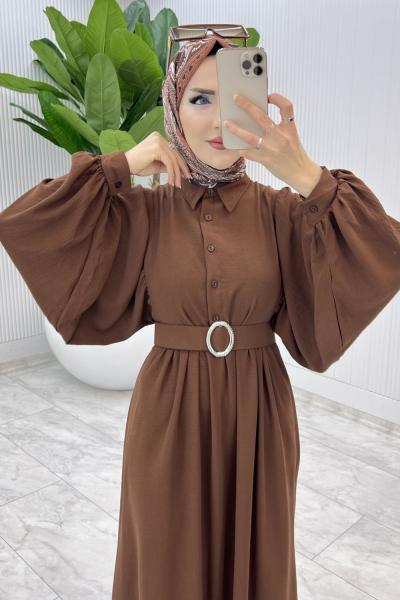 Kahve Burçak Elbise Tesettür Giyim