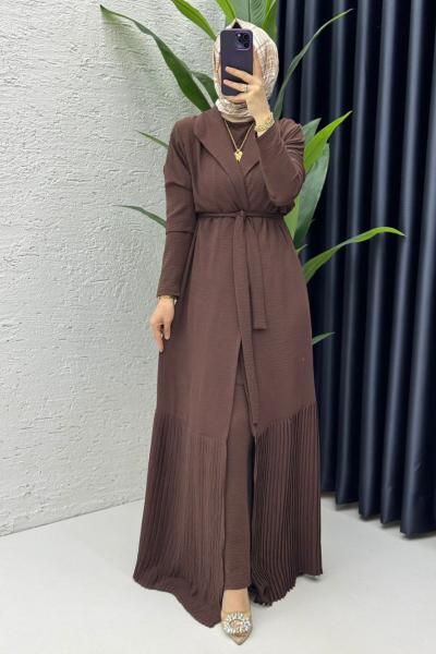 Kahve Premium Üçlü Helena Takım Tesettür Giyim