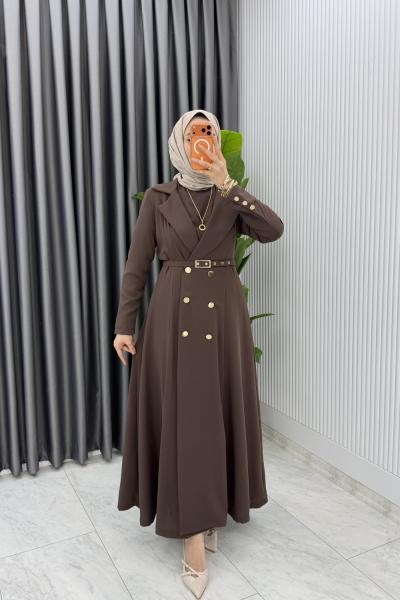 Kahve Premium Naz Jile Ferace Takım Tesettür Giyim
