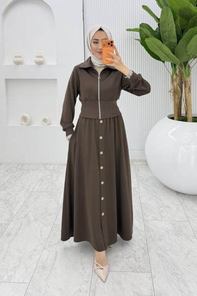 Kahve Şazeli Premium Etek Takım Tesettür Giyim