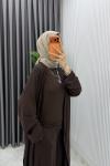 Kahve Sevgi Takım Üçlü Tam Boy İçlik Hırka Ve Pantolon Tesettür Giyim