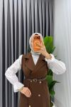 Kahve Tuğba Kemerli Yelek Takım Tesettür Giyim