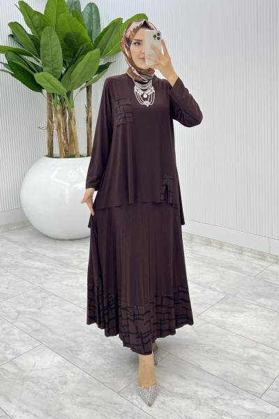 Kahve Umay Etek Takım Tesettür Giyim