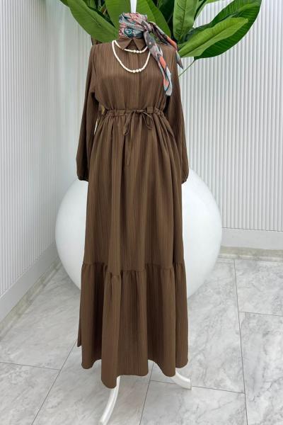 Kahverengi Sehya Elbise Tesettür Giyim