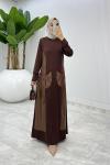 Kahverengi  Aysa Deri Cepli Elbise Tesettür Giyim