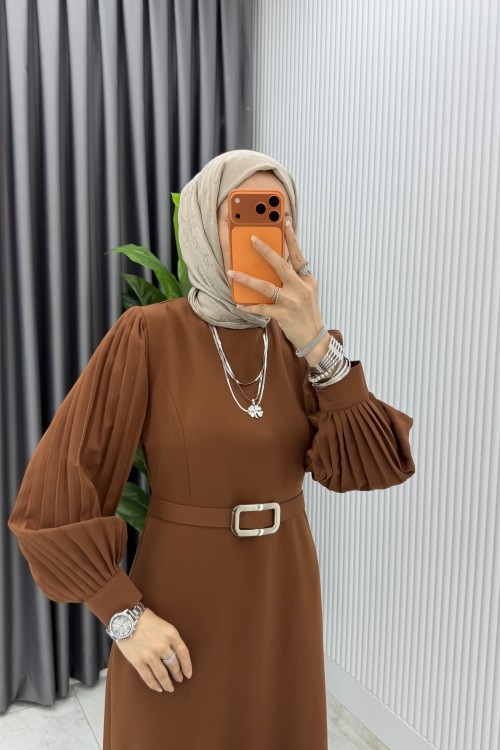 Kahverengi Nisa Elbise Tesettür Giyim