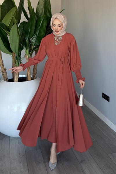 Kiremit  Meşk Abaya Takım Tesettür Giyim
