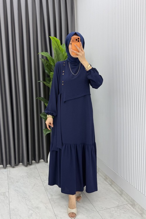 Lacivert Ceyşan Elbise Premium Seri Tam Boy Tesettür Giyim