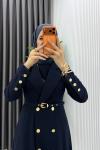 Lacivert Naz Takım Premium Seri Tesettür Giyim İç Jile Dış Ferace Ve Kemer