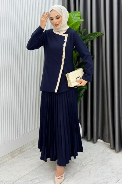 Lacivert Rabia Etek Takım Tesettür Giyim