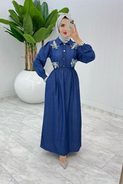Lacivert Selda Tensel Kot Elbise Tesettür Giyim