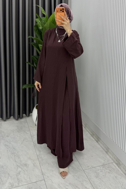 Mürdüm Cansu Müslin Kumaş Tesettür Takım