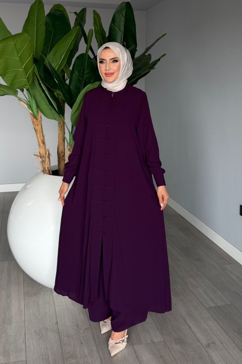 Mürdüm Kayra Takım Medine İpeği Kumaş Tesettür Giyim Premium Seri