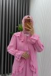 Pembe Mehtap Etek Takım Tesettür Giyim Çilek Kumaş