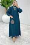Petrol Premıum Melek  Abaya Takım Tesettür Giyim