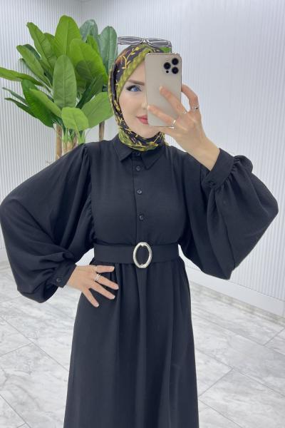 Siyah Burçak Elbise Tesettür Giyim